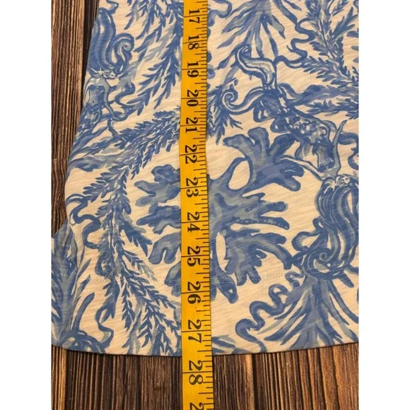 Lilly Pulitzer Kaia Tunic Top Womens M Blue Aqua Coral Cotton V-Neck Soutache - Picture 4 of 12